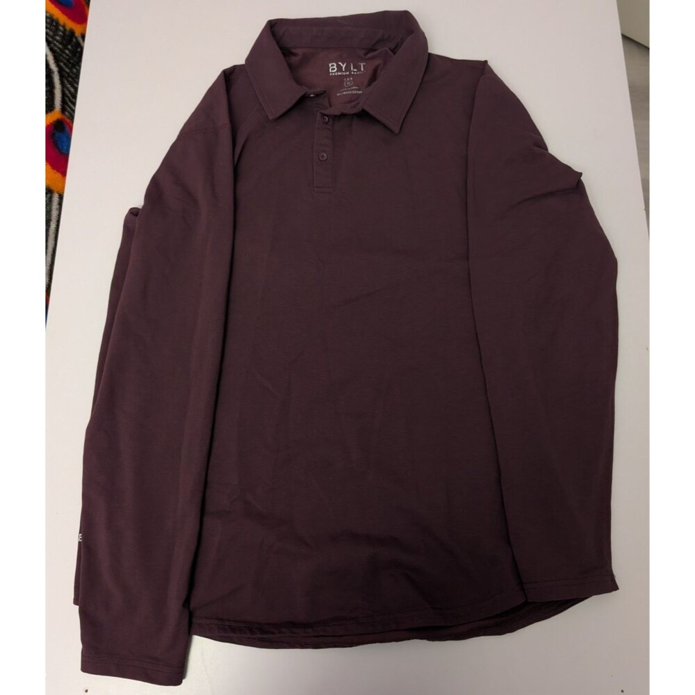 BYLT Premium Basics LUX Long Sleeve Polo Shirt Mens XL Burgundy MTPOLO188 612